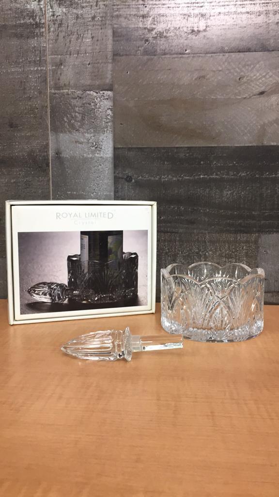 ROYAL LIMITED CRYSTAL WINE COASTER W STOPPER &MORE
