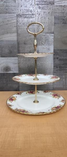 ROYAL ALBERT "OLD COUNTRY ROSES" 3-TIER CAKE STAND