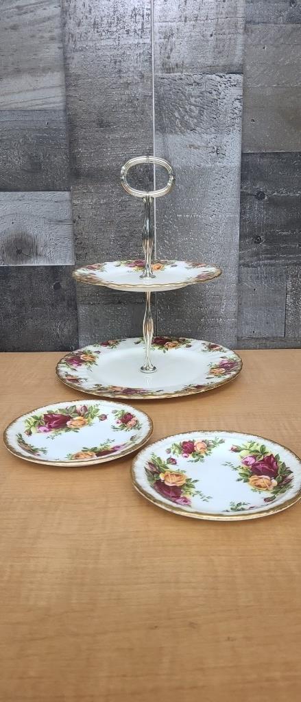 ROYAL ALBERT "OLD COUNTRY ROSES" 2-TIER CAKE STAND