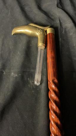 BRASS EAGLE HANDLE CANE WITH INTERIOR FLASK