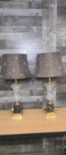 PAIR OF REGENCY STYLE GLASS/MARBLE URN LAMPS