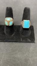 2 NATIVE AMERICAN DESIGN TURQUOISE RINGS 30G.