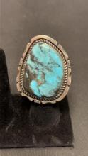 STERLING & TURQUOISE "ES" NATIVE AMERICAN RING 42G