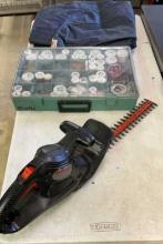 BOX OF MISCELLANEOUS: NAILS, HEDGE TRIMMER