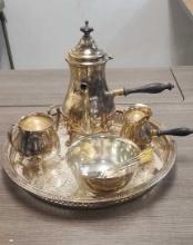 BOX OF MISCELLANEOUS: SILVER PLATE TEA SERVICE