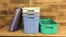 4) RUBBERMAID STORAGE TOTES WITH LIDS