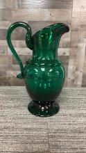 HANDBLOWN TEAL GREEN EWER PITCHER