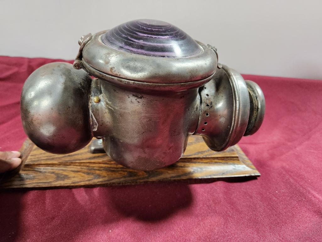 Antique Corcoran Lamp Co. Ford Kerosene Head Lamp or Light w/ Purple Lense for Model A or Model T