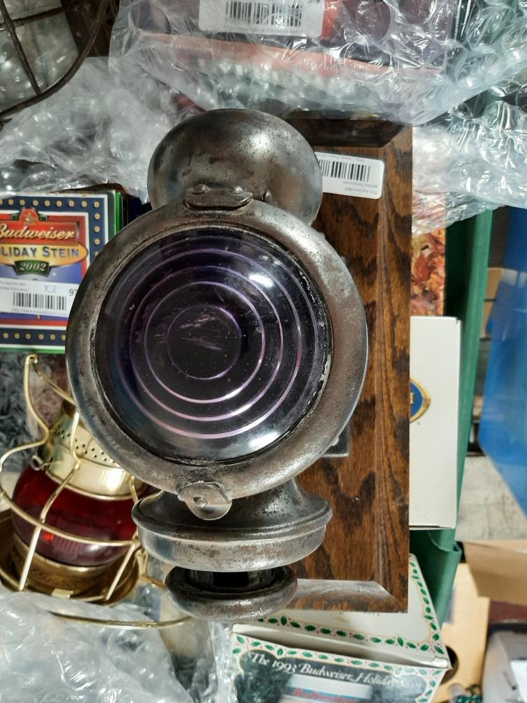 Antique Corcoran Lamp Co. Ford Kerosene Head Lamp or Light w/ Purple Lense for Model A or Model T