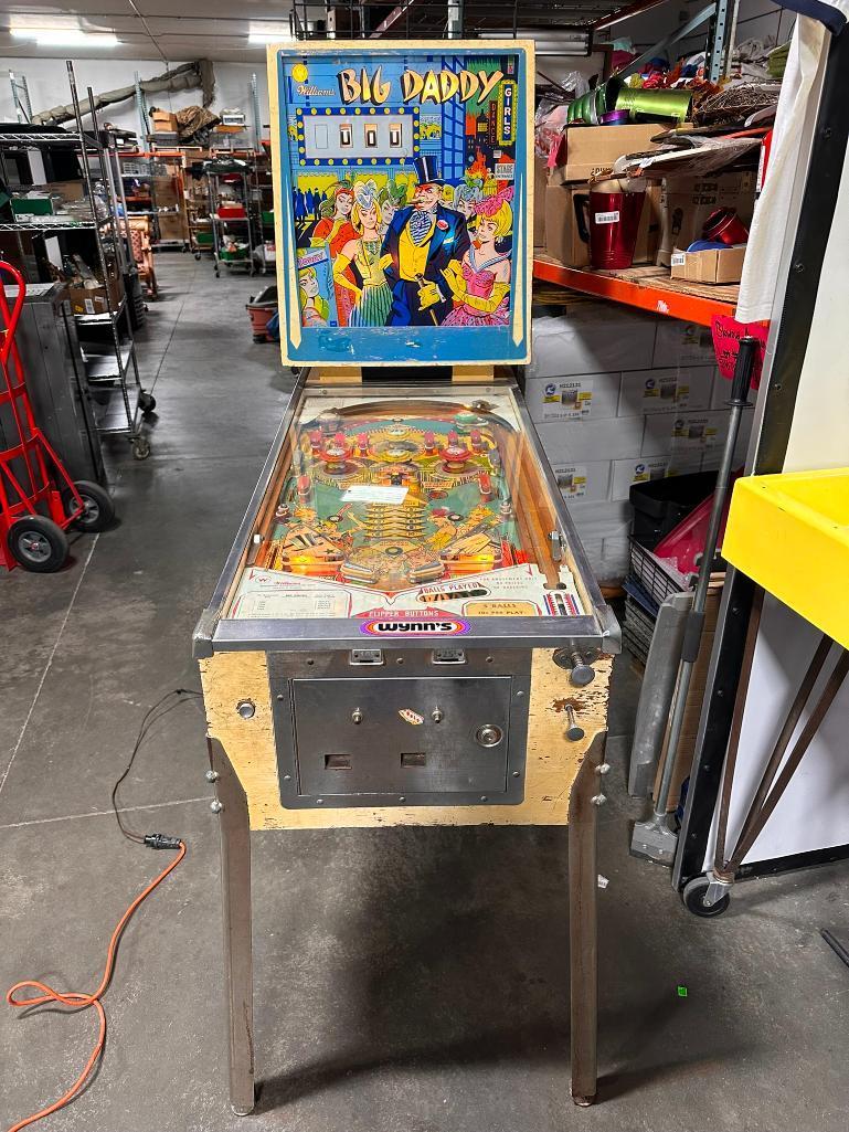 1963 Williams Big Daddy Pinball Machine, Unrestored, Working Condition, Complete w/ Schematics &