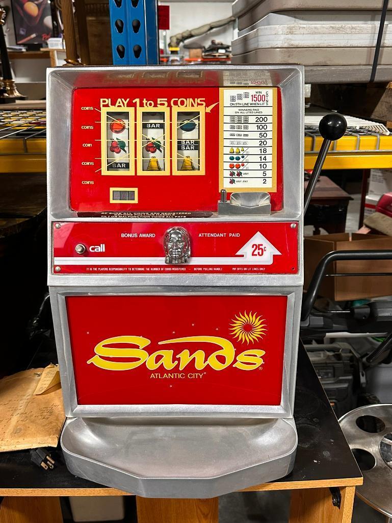 Jennings Electro-Mechanical 25 Cent Slot Machine from Sands Casino Atlantic City,w/ Keys & Base