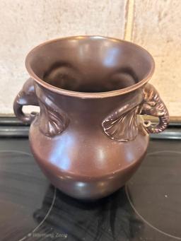 Vintage Elephant Two -Handled Pottery Vase