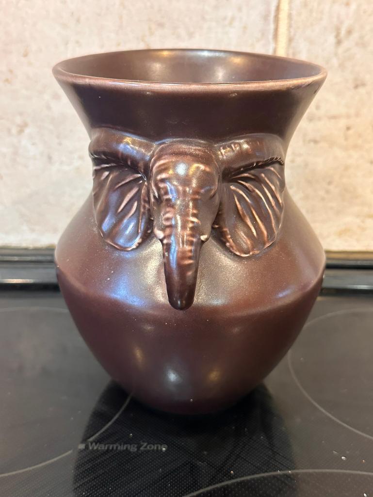 Vintage Elephant Two -Handled Pottery Vase