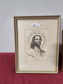 Lot of 2 Jesus Christ Framed Drawing & Print