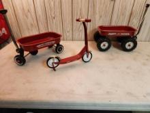 Lot of 3 Miniature Radio Flyer Wagons & Scooter