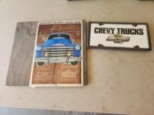Chevy Trucks License Plate & Vintage Chevy Truck Schematic Metal Sign