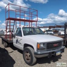 1997 GMC 3500, 6.5L DIESEL, 4X4, DUALLY, SINGLE CAB, 11FT FLAT BED WITH TOWER. NO TITLE
