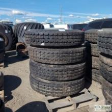 4 EACH. HEAVY TRUCK OR TRAILER TIRES, 11.00R24, GOODYEAR, WITH WHEELS