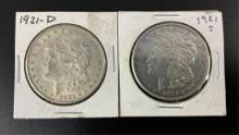(2) 1921 US Morgan Silver Dollars D & S