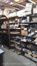 Lot on Shelves of Various Diva Warranty Parts, Hoses, Replacement Dials, Range Legs, Oven Floor