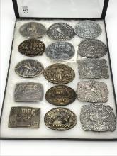 Collection of 15 Hesston Belt Buckles-
