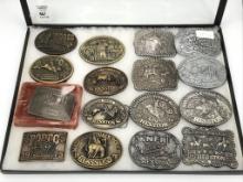 Collection of 16 Hesston Belt Buckles Including
