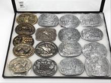 Collection of 17 Hesston Belt Buckles