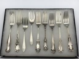 Lot of 9 Various Sterling Silver Forks