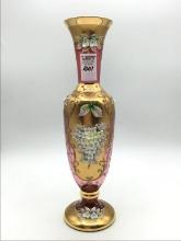 Beautiful Cranberry Glass Gold Trim 12 Inch Vase
