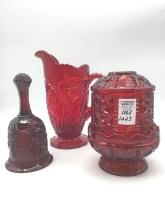 Lot of 3 Red Glassware Pieces Including