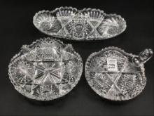 Lot of 3 Nice Cut Glass Dishes Including 2-Sm.