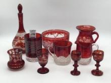 Group of Various Red & Clear Glassware