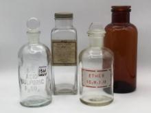 Lot of 4 Various Glass Druggist Bottles