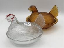 Lot of 2 Glass Chicken on the Nests-One