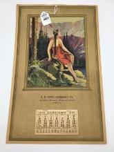 Un-Framed 1926 Adv. Calendar w Indian Madian