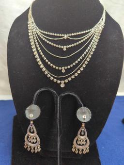 ICING CLEAR RHINESTONE NECKLACE WITH MATCHING EARRINGS