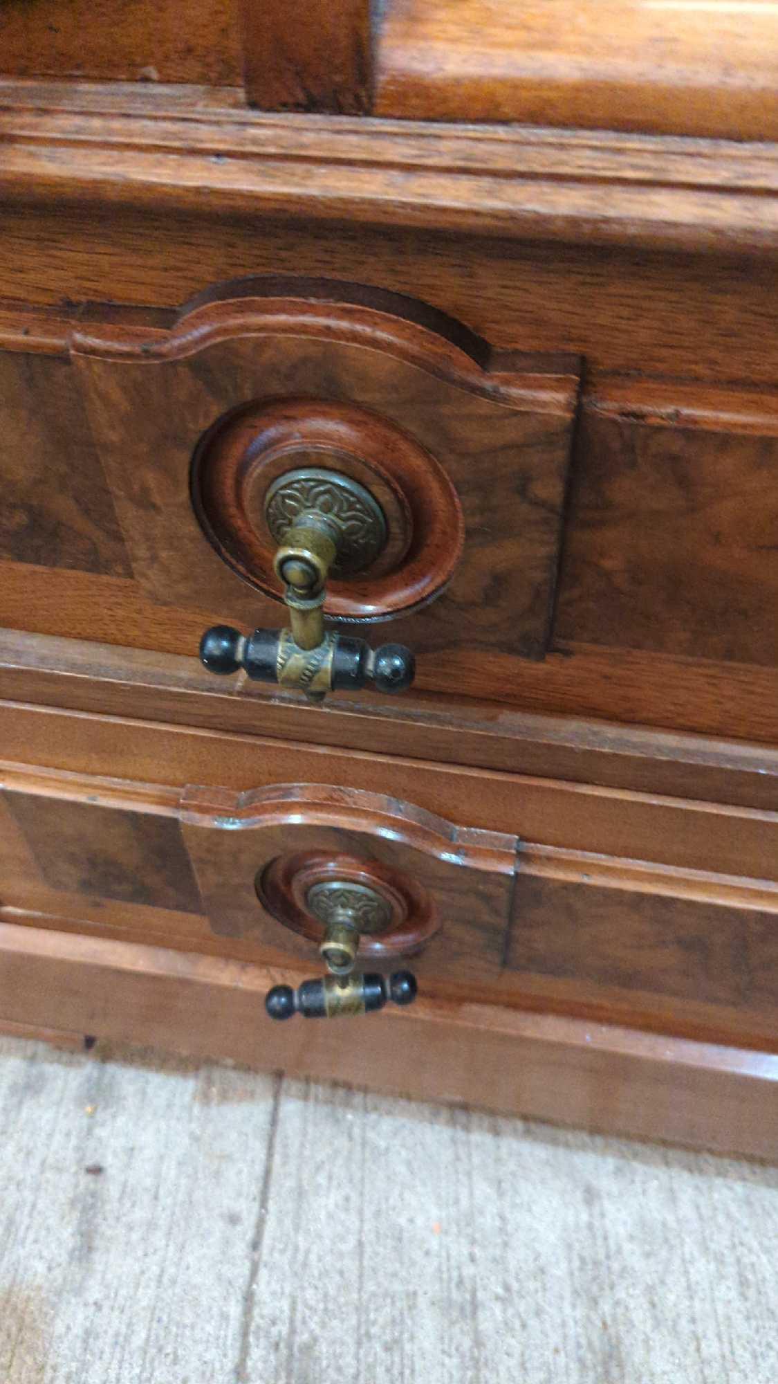 VICTORIAN WALNUT DRESSER WITH MIRROR DIMENSIONS IN PICTURE