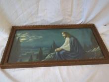 VINTAGE RELIGIOUS PICTURE OF THE CHRIST. IN FRAME 16"X9"