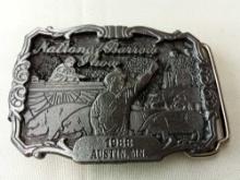 BELT BUCKLE NATIONAL BARROW SHOW AUSTIN MN 1988 LIMITED EDITION #93 OF 100 DIST BY HOWE ADV