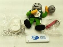 MISCELLANEOUS ADVERTISING ITEMS PEN LIGHT(UNTESTED), STERLING STATE BANK "BUCK"FIGURE,AND OTHERS