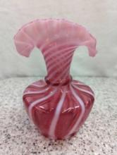 FENTON SWIRL VASE CRANBERRY 6"