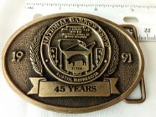 BELT BUCKLE NATIONAL BARROW SHOW AUSTIN MN 1991 45 YEARS LIMITED EDITION # 91 OF 100 DIST BY HOWE