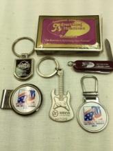 MISC ADVERTISING ITEMS DECK OF CARDS, KEY RINGS, MONEY CLIP, SMALL POCKET KNIFE.