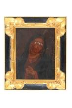 19th C. Folding Hands Madonna Oil on Tin Painting