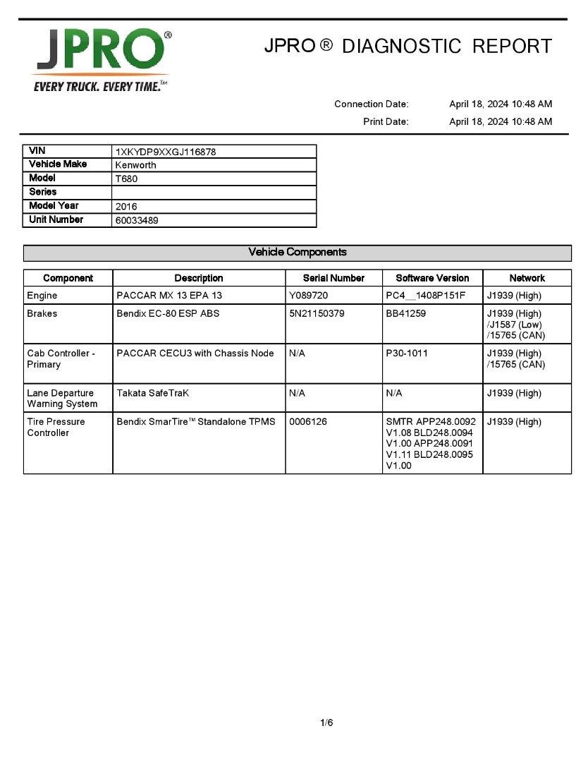 2016 KENWORTH T660-SERIES Serial Number: 1XKYDP9XXGJ116878