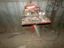 LOT WITH RED TOOL CART, WALL MOUNTED CABINET(CAN BE REMOVED),  SHELF AND AL