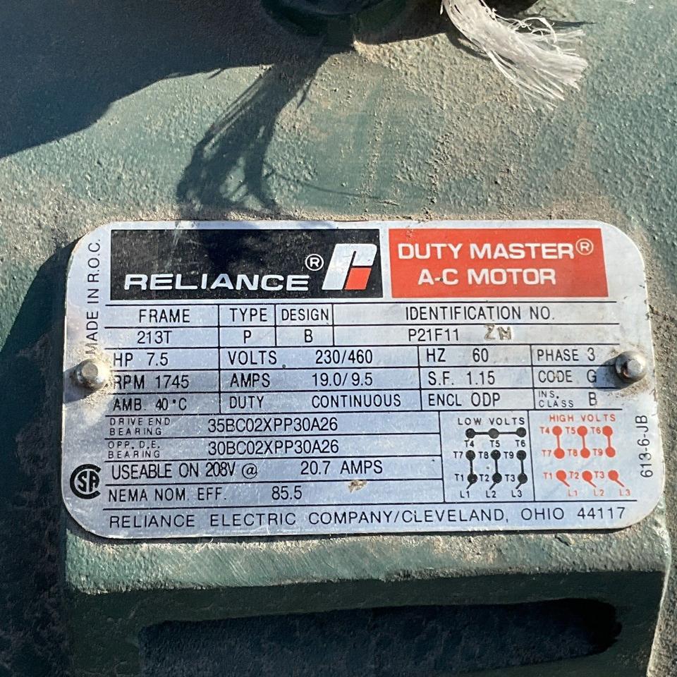 RELIANCE P21F11 DUTY MASTER AC MOTOR 7.5 HP 230/460V 19/9.5 A 1745 RPM 60HZ 3 PH