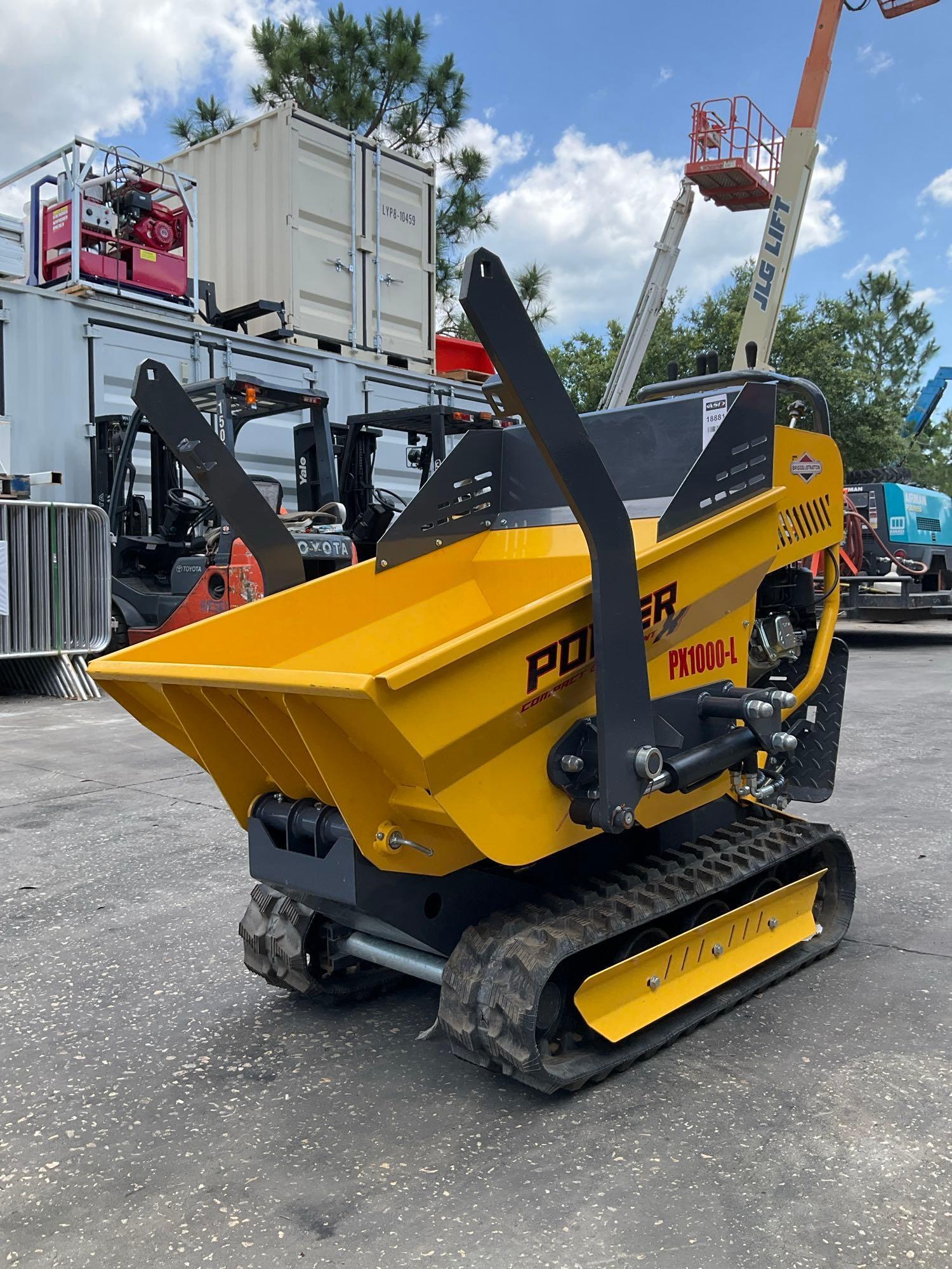 UNUSED 2023 POWER X MINI DUMPER MODEL PX1000-L P , GAS POWERED, ELECTRIC START, RUBBER TRACKS