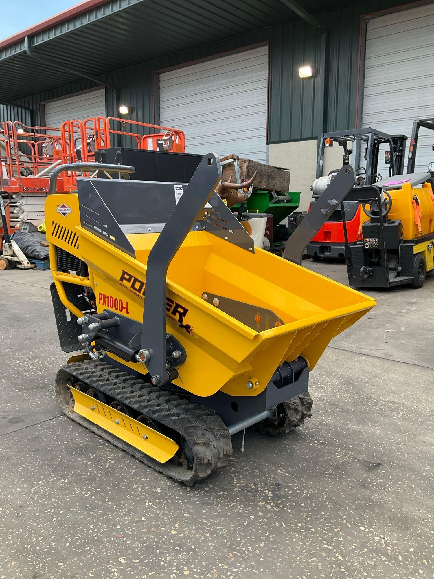 UNUSED 2023 POWER X MINI DUMPER MODEL PX1000-L P , GAS POWERED, ELECTRIC START, RUBBER TRACKS