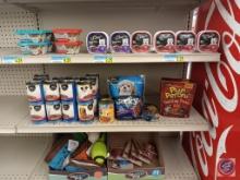 Canned dog food, treats, and toys